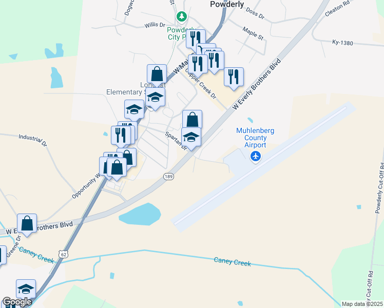 map of restaurants, bars, coffee shops, grocery stores, and more near 201 Airport Road in Greenville