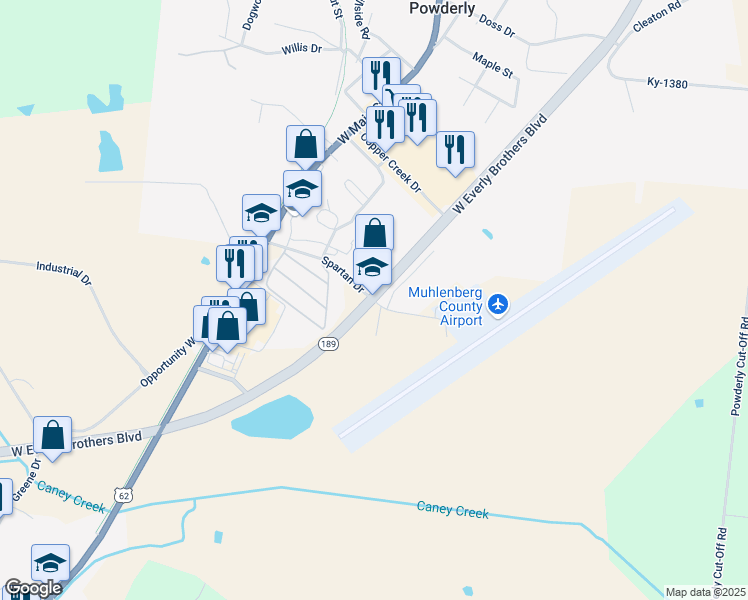 map of restaurants, bars, coffee shops, grocery stores, and more near 201 Airport Road in Greenville