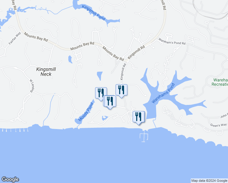 map of restaurants, bars, coffee shops, grocery stores, and more near 102 Pelhams Ordinary in Williamsburg
