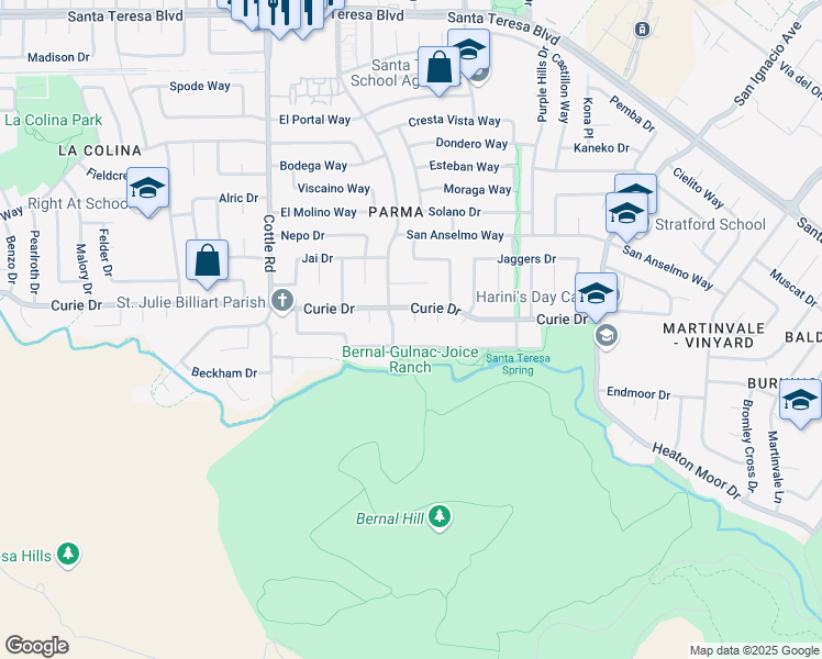 map of restaurants, bars, coffee shops, grocery stores, and more near 6485 Sulu Court in San Jose