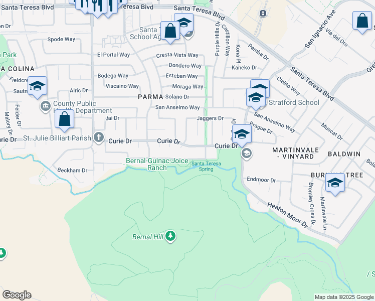 map of restaurants, bars, coffee shops, grocery stores, and more near 304 Curie Drive in San Jose