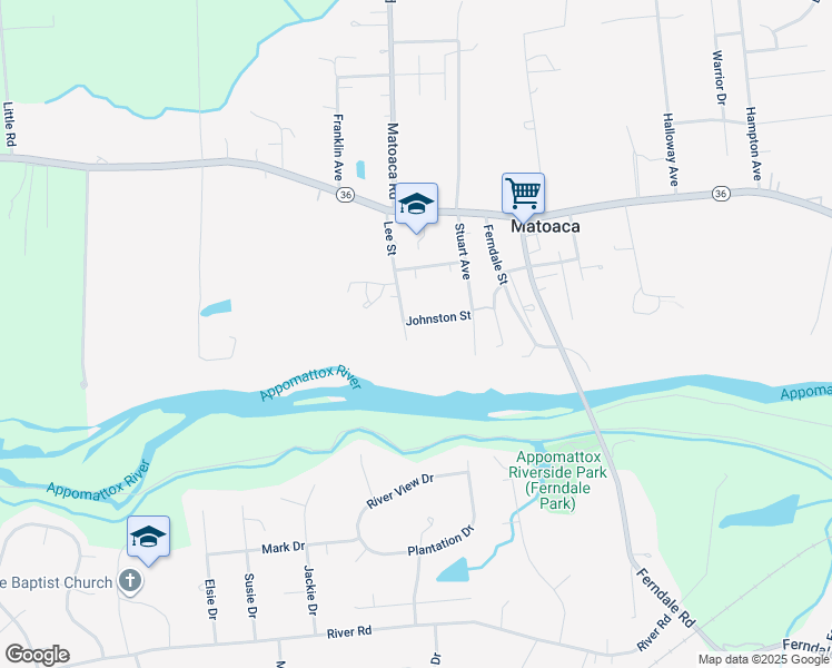 map of restaurants, bars, coffee shops, grocery stores, and more near 6629 Johnston Street in Petersburg