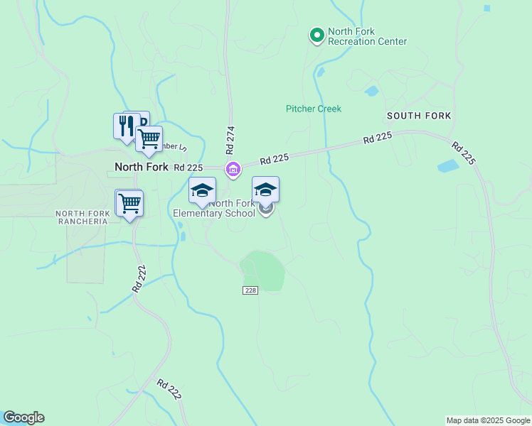 map of restaurants, bars, coffee shops, grocery stores, and more near 33087 Road 228 in North Fork