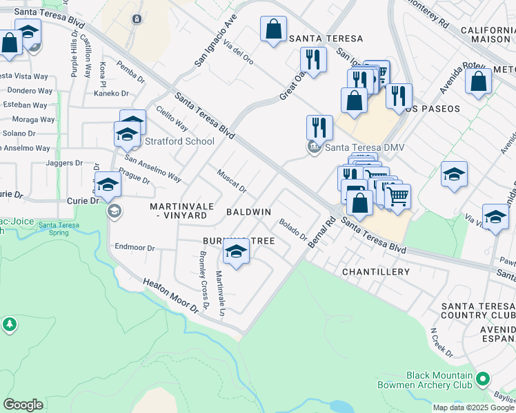map of restaurants, bars, coffee shops, grocery stores, and more near 228 Martinvale Lane in San Jose