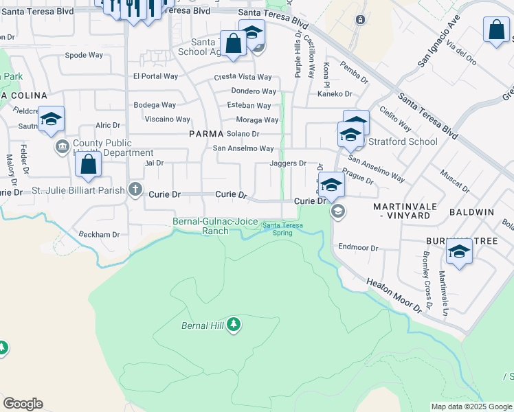 map of restaurants, bars, coffee shops, grocery stores, and more near 304 Curie Drive in San Jose