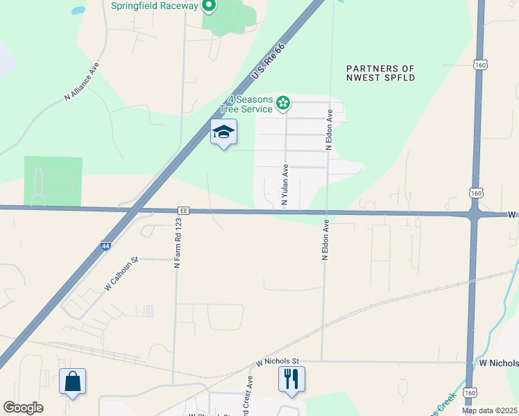 map of restaurants, bars, coffee shops, grocery stores, and more near 4141 West Division Street in Springfield