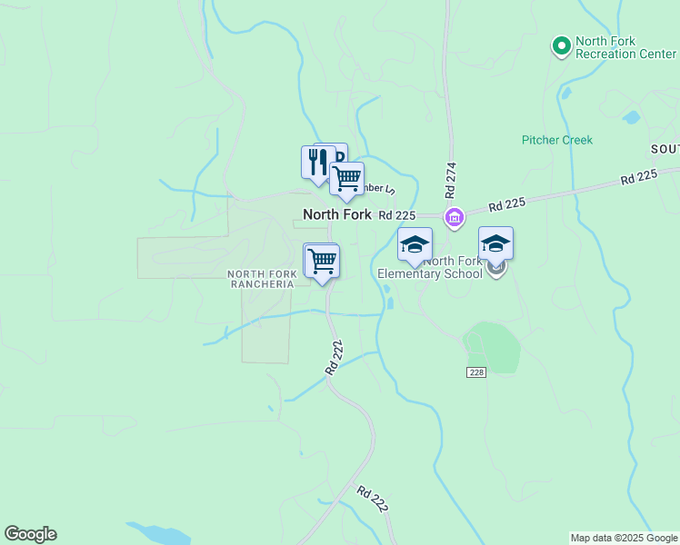 map of restaurants, bars, coffee shops, grocery stores, and more near 33013 Road 222 in North Fork