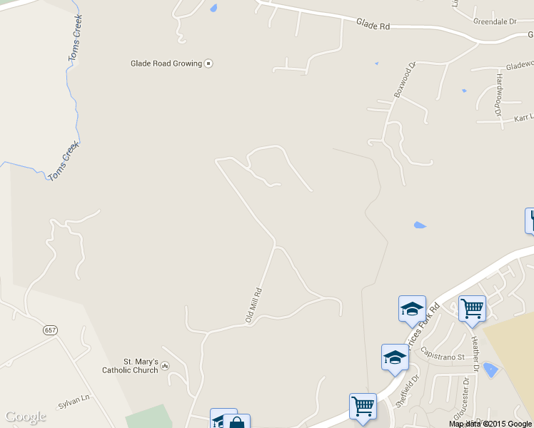 map of restaurants, bars, coffee shops, grocery stores, and more near 1610 Old Mill Road in Blacksburg
