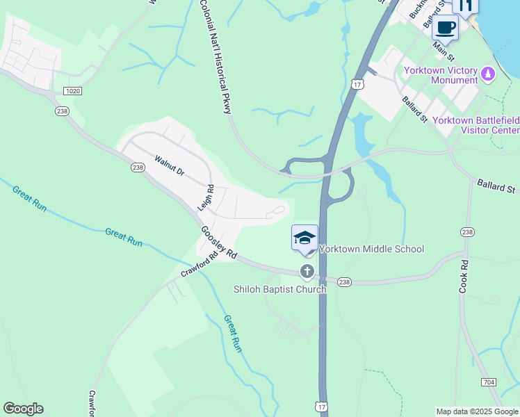 map of restaurants, bars, coffee shops, grocery stores, and more near 100 Rivermeade Court in Yorktown