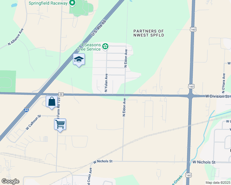 map of restaurants, bars, coffee shops, grocery stores, and more near 3937 W Division St in Springfield
