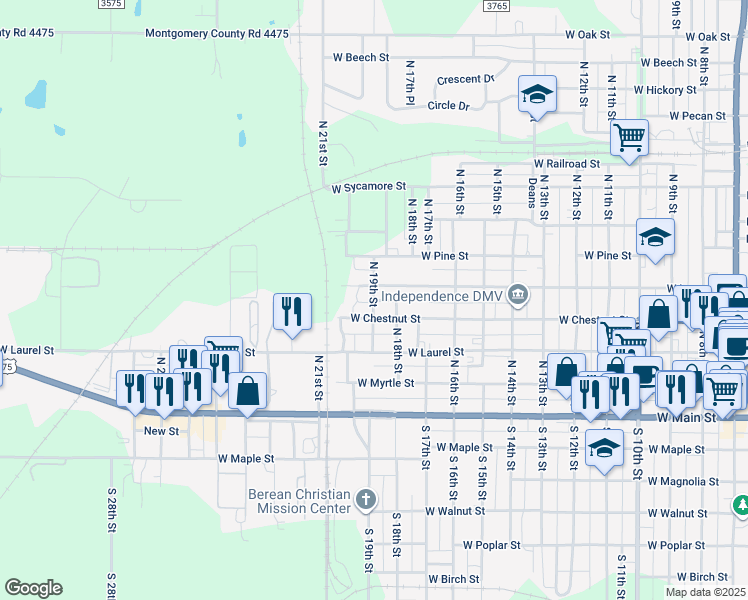 map of restaurants, bars, coffee shops, grocery stores, and more near N 19th St in Independence