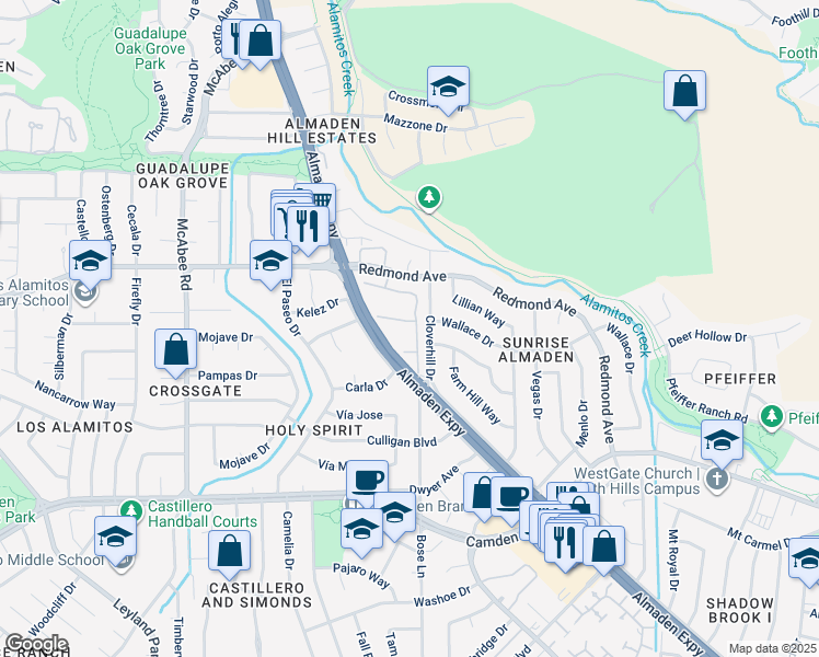 map of restaurants, bars, coffee shops, grocery stores, and more near 1106 Silver Oak Court in San Jose