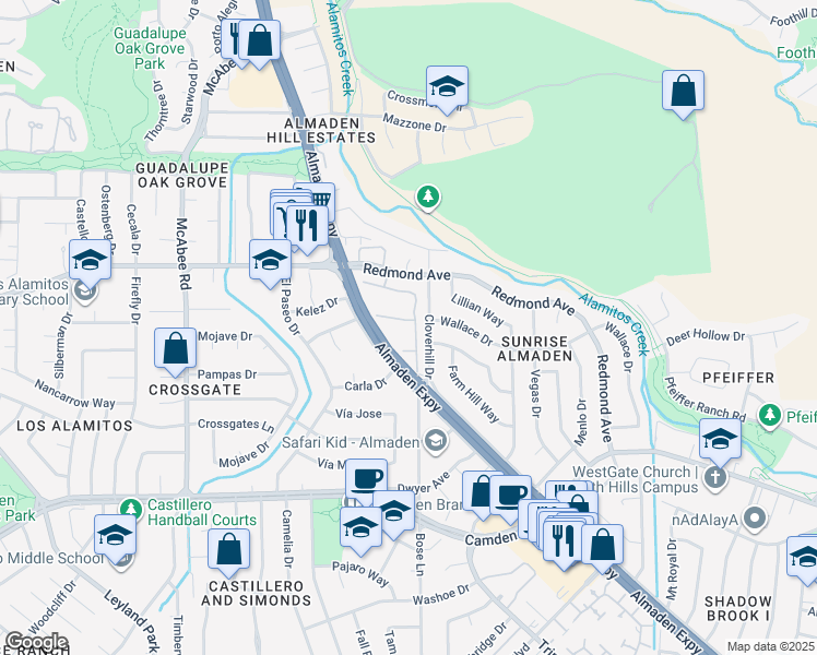 map of restaurants, bars, coffee shops, grocery stores, and more near 1106 Silver Oak Court in San Jose