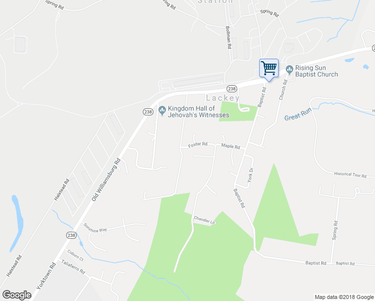 map of restaurants, bars, coffee shops, grocery stores, and more near 104 Foster Road in Yorktown