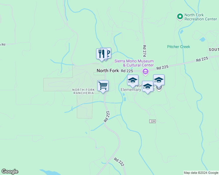map of restaurants, bars, coffee shops, grocery stores, and more near 33013 Road 222 in North Fork