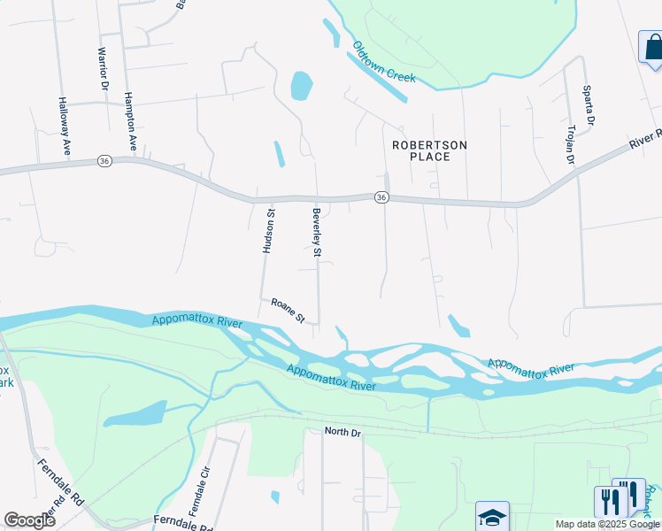 map of restaurants, bars, coffee shops, grocery stores, and more near 21701 Beverley Street in Petersburg