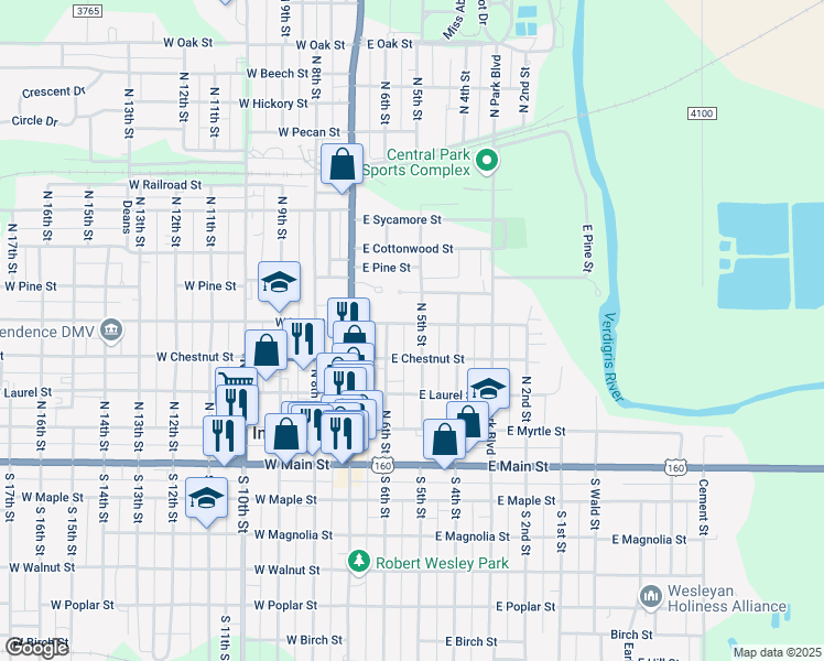 map of restaurants, bars, coffee shops, grocery stores, and more near 250-298 East Chestnut Street in Independence