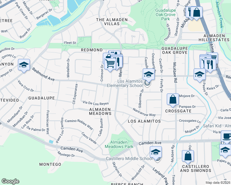 map of restaurants, bars, coffee shops, grocery stores, and more near in San Jose