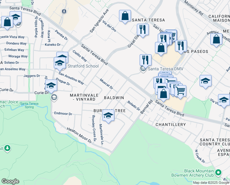 map of restaurants, bars, coffee shops, grocery stores, and more near 227 Martinvale Lane in San Jose