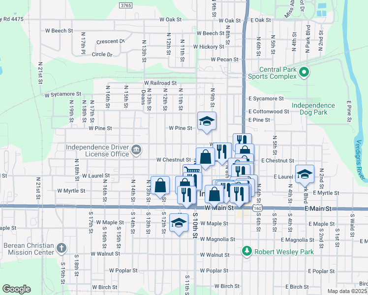 map of restaurants, bars, coffee shops, grocery stores, and more near 415 North 11th Street in Independence