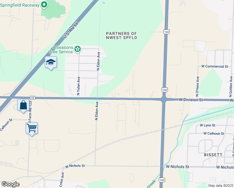 map of restaurants, bars, coffee shops, grocery stores, and more near 3749 State Highway EE in Springfield
