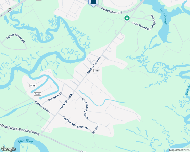 map of restaurants, bars, coffee shops, grocery stores, and more near 1 Guesthouse Court in Williamsburg