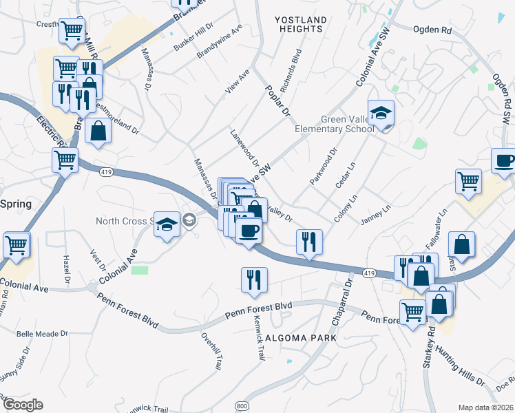 map of restaurants, bars, coffee shops, grocery stores, and more near 3747-3753 Fairburn Drive in Cave Spring