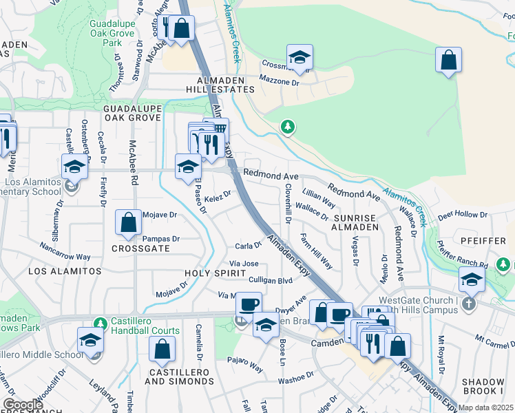 map of restaurants, bars, coffee shops, grocery stores, and more near 1126 Silver Oak Court in San Jose