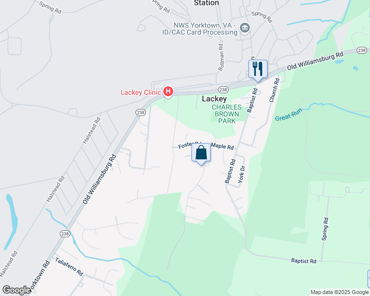 map of restaurants, bars, coffee shops, grocery stores, and more near 108 Foster Road in Yorktown