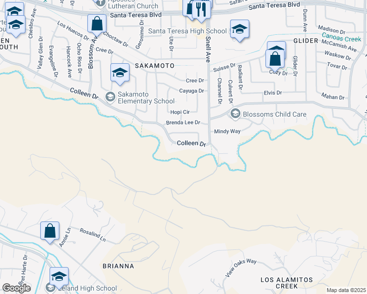 map of restaurants, bars, coffee shops, grocery stores, and more near 648 Colleen Drive in San Jose