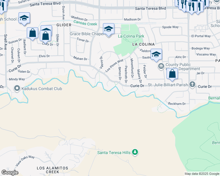map of restaurants, bars, coffee shops, grocery stores, and more near 6449 Curie Court in San Jose