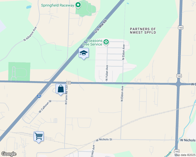 map of restaurants, bars, coffee shops, grocery stores, and more near 4141 West Division Street in Springfield