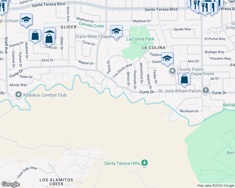 map of restaurants, bars, coffee shops, grocery stores, and more near 6449 Curie Court in San Jose