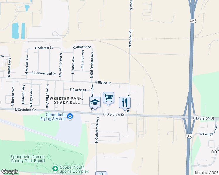 map of restaurants, bars, coffee shops, grocery stores, and more near 2861 East Division Street in Springfield