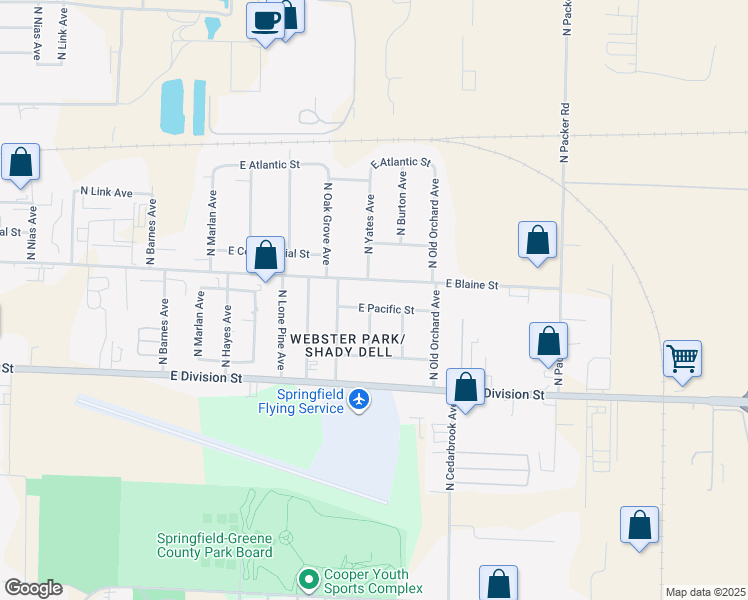 map of restaurants, bars, coffee shops, grocery stores, and more near 2669 East Blaine Street in Springfield