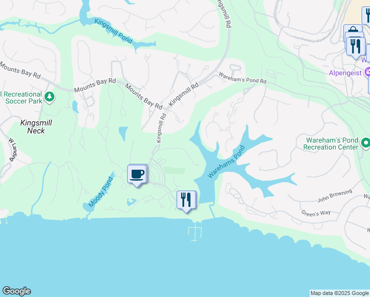 map of restaurants, bars, coffee shops, grocery stores, and more near 219 Padgett's Ordinary in Williamsburg