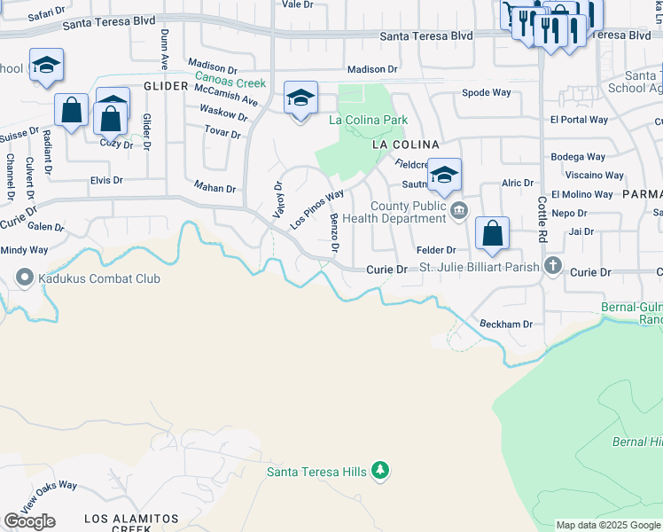 map of restaurants, bars, coffee shops, grocery stores, and more near 6376 Benzo Drive in San Jose