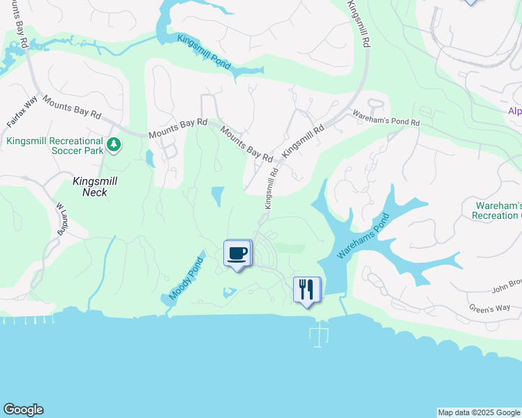 map of restaurants, bars, coffee shops, grocery stores, and more near 133 Pelhams Ordinary in Williamsburg