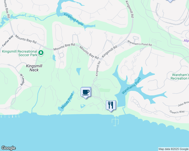 map of restaurants, bars, coffee shops, grocery stores, and more near 133 Pelhams Ordinary in Williamsburg