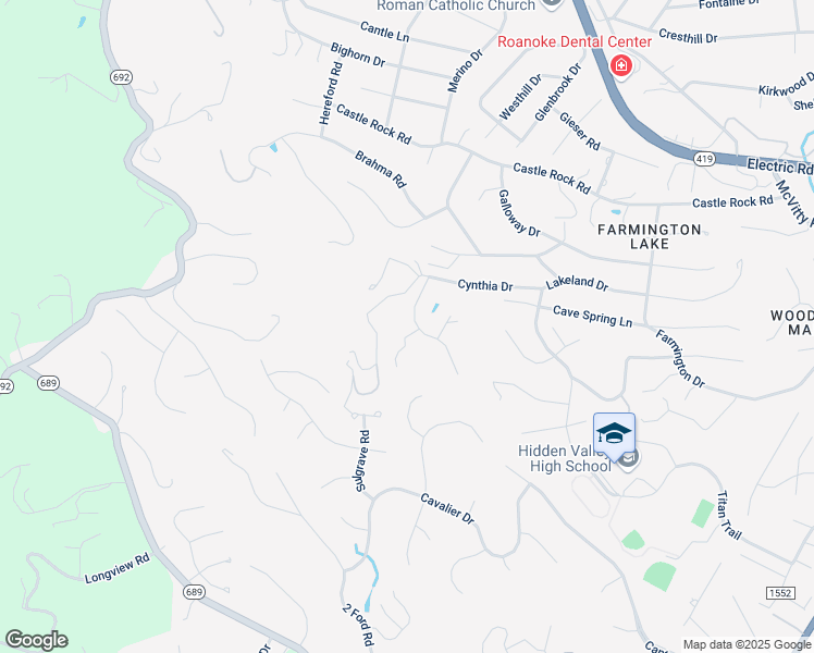 map of restaurants, bars, coffee shops, grocery stores, and more near 5647 Spring Meadow Drive in Roanoke