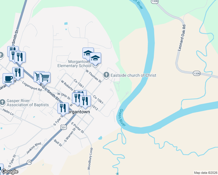 map of restaurants, bars, coffee shops, grocery stores, and more near 408 West Heights Circle in Morgantown