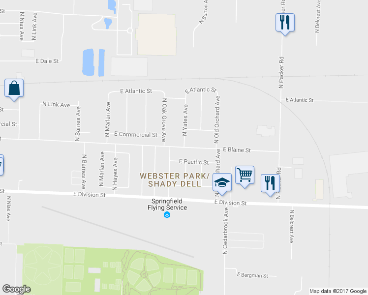 map of restaurants, bars, coffee shops, grocery stores, and more near 2637 E Blaine St in Springfield