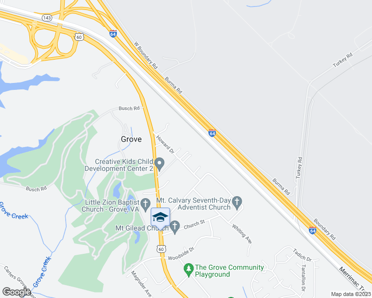 map of restaurants, bars, coffee shops, grocery stores, and more near 133 Howard Drive in Williamsburg
