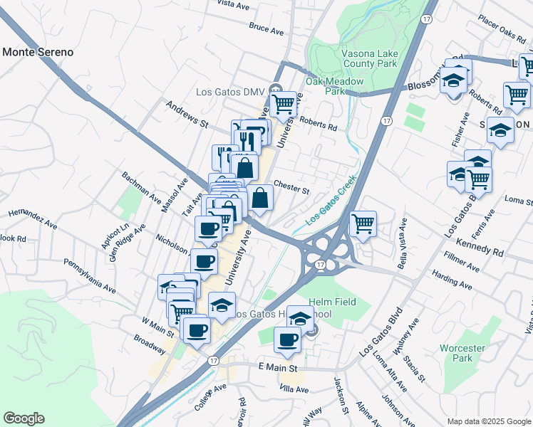 map of restaurants, bars, coffee shops, grocery stores, and more near 471 Wraight Avenue in Los Gatos