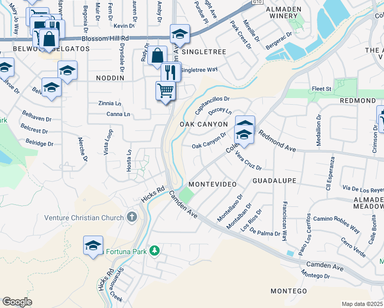 map of restaurants, bars, coffee shops, grocery stores, and more near 1509 Monteval Place in San Jose