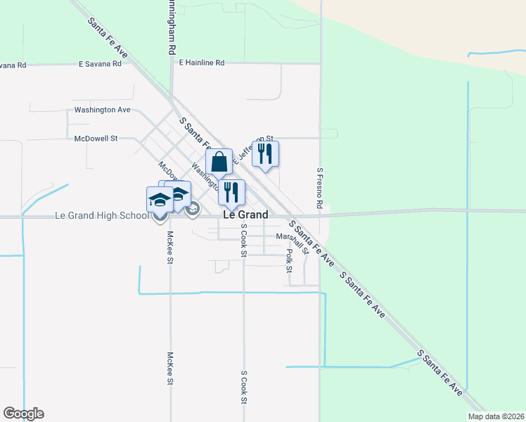 map of restaurants, bars, coffee shops, grocery stores, and more near in Le Grand