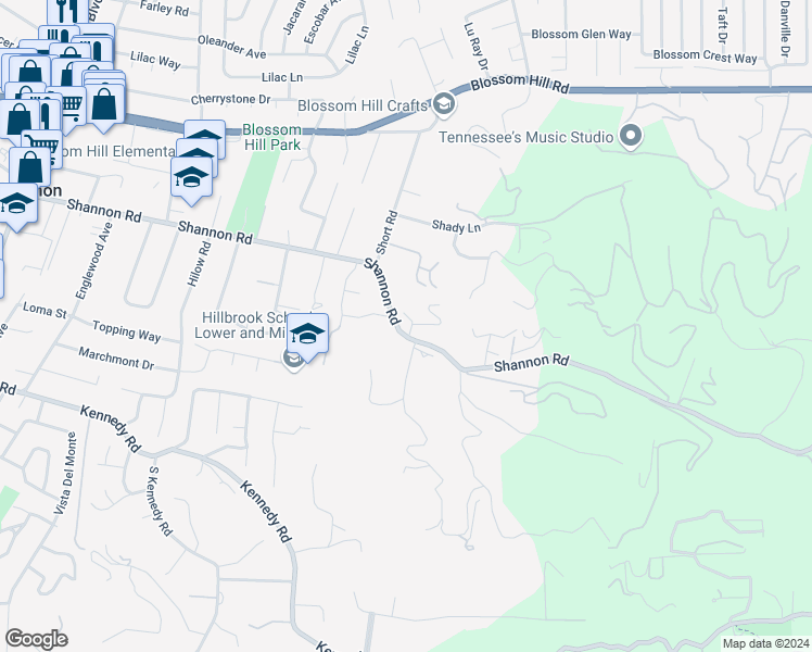 map of restaurants, bars, coffee shops, grocery stores, and more near 15985 Shannon Road in Los Gatos