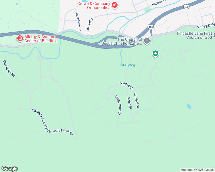 map of restaurants, bars, coffee shops, grocery stores, and more near 614 Summit Street in Bluefield