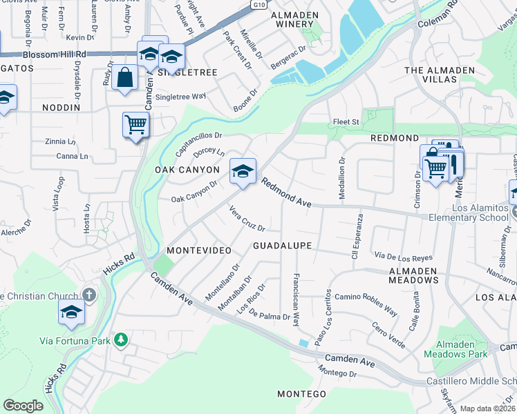 map of restaurants, bars, coffee shops, grocery stores, and more near 6044 Vera Cruz Drive in San Jose