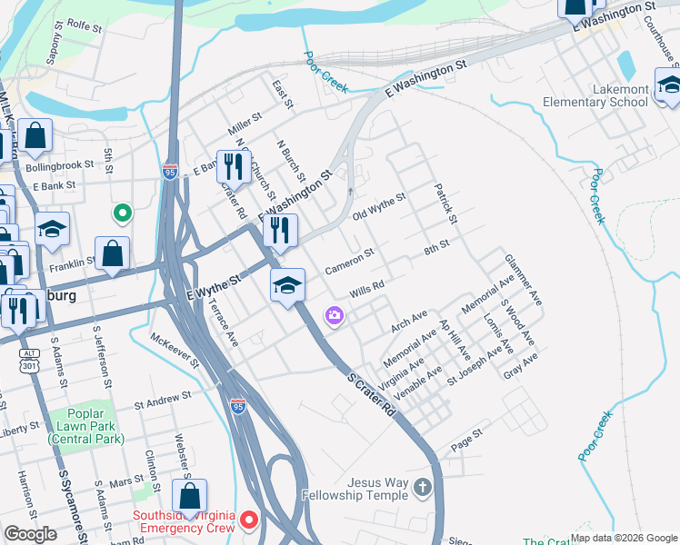map of restaurants, bars, coffee shops, grocery stores, and more near 808 Cameron Street in Petersburg